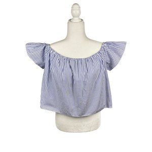 🦋Zara Striped Boxy Blouse Top Blue White Size Medium